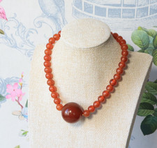 Collier Vintage en Bakélite Couleur Ambre Perles Ronde 37,5 cm