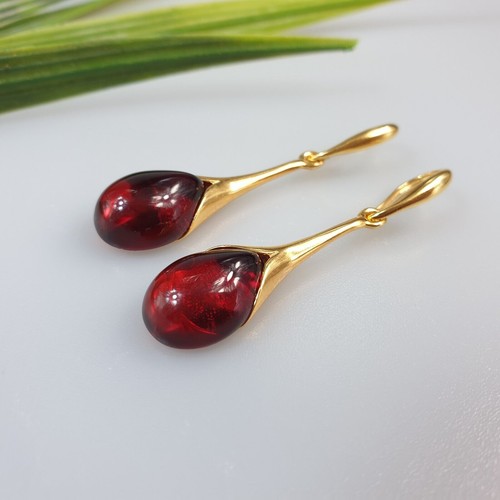 Boucles oreilles ambre - ambre, rouge