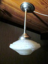 PLAFONNIER SUSPENSION VERRE CLICHY ART DECO Lampe Luminaire Lamp