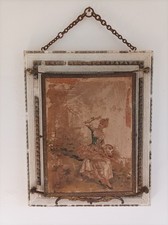 ancien miroir glace triptyque decor cadre Laiton bois 19eme a restaurer