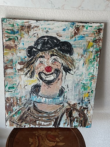 Tableau clown joyeux ancien - tableau,