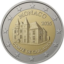 COFFRET 2 EURO 2025 CARLADES + BU 8 PIECES DE 1 CT A 2 EURO 2025 MONACO.