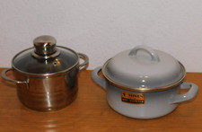 lot 2 PETITE CASSEROLE pot MARMITE avec COUVERCLE emaillée VITRA en inox NAMETA