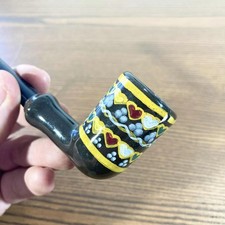 Pipe longue en céramique Hippie décor cœurs — Style folklorique 1970