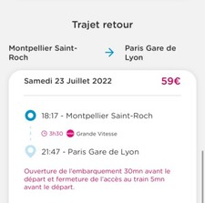 billet de train Montpellier Saint Roch - Paris le 23/07