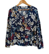 Blouse chemise bleu marine a fleurs multicolore. Promod. Taille 38