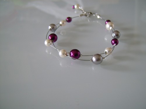 Bracelet ivoire rose fuchsia - bracelet, ivoire/rose