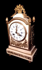 XIX PENDULE BRONZE MARBRE CARRARE LOUIS XVI MUSIQUE MVT MARTY