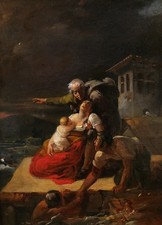 Tableau encadré huile toile art romantique romantisme scène déluge Prix Rome