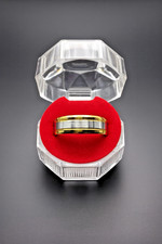 Bague acier inoxydable bicolore or/argent – taille 20 – avec boîte à bijoux