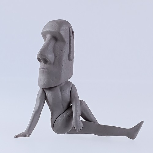Stretching moai mascot - stretching,