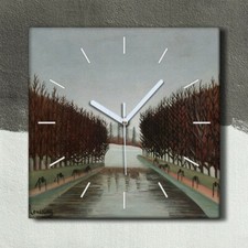 Horloge murale sur toile 30x30 Peinture parc arbres rivière ciel henri rousseau
