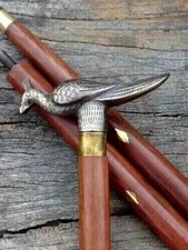 Canne En Bois De Style Vintage Avec Designer Victorien En Laiton Antique