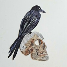 Patch brodé à coudre fait main Corbeau et crâne viking God Odin