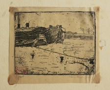 BEAUFRERE Adolphe. [Bateaux sur la Seine à Paris]. Eau-forte originale.