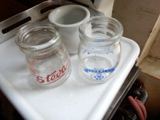 3 Pots Yaourt Anciens Céramique et verre Années 50