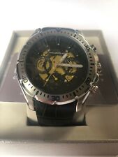 Morphic M66 Series Men's Skeleton Dial Green Leather Silver Watch w/ Day Date