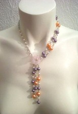 Collier & Bracelet perles ✿✿✿ Isabel Derroisné ✿✿✿ Orange/beige/violet/rose