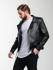 Veste en cuir noir pour hommes