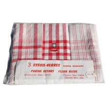 Ensemble de 3 torchons Essuie-Verres en Métis / Fleur bleue vintages