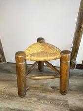 Tabouret Ancien Bois Paille Tripode Dlg Charlotte Perriand