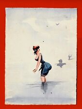 GX19-AQUARELLE ORIGINALE-ENCRE-SEM-ILLUSTRATEUR-[LA BAIGNADE]