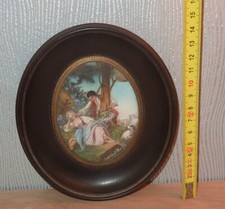 ancienne miniature cadre peinture d'après Boucher signée  scéne galante bergère