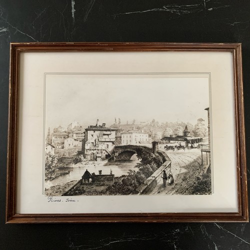 Lithographie village rives - de,