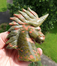 Licorne sculptée en Unakite naturelle de 106 mm et 312 gr