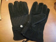 Gants en daim et tricot côtelé noirs doublés polaire noir taille XXL neufs