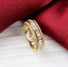 14k Solide Jaune Plaqué Or Coupe Baguette Zircone Alliance Bague Pour Mom Size 7