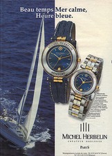 PUBLICITE ADVERTISING  1994   MICHEL HERBELIN montre mer bleue série NEWPORT