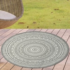 Tapis rond d'intérieur & d'extérieur au design Mandala - gris et crème, polyvale