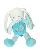 Doudou lapin blanc bleu Hibou
