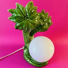 Lampe palmier vintage 70s 80s céramique globe opaline tiki retro kitsch 29 cm