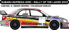 DECALS 1/43 SUBARU IMPREZA WRC - #3 - CRONIN - RALLY OF THE LAKES 2013 - D43226