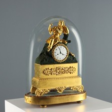 Horloge d'Appui Ancien dans Vitrine Bois Verre XIXe Siècle Original