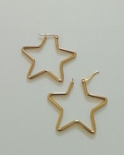 CREOLES ETOILES DORE 42mm BOUCLES D'OREILLES ACIER INOXYDABLE HYPOALLERGENIQUE