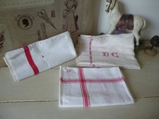 Lot 3 torchon ancien monogramme R,DF,DC à liteau/vintage/cuisine/campagne/shabby