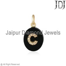 Solide 14k or Jaune Naturel Diamant A à Z Personnalisé Initiale Onyx Pendentif