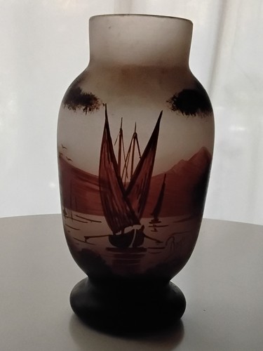 Vase verre peint signé roger - vase,