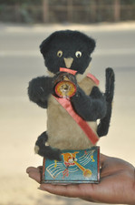 Vintage Chien Jouer Bigule Texturé Chiffon Batterie Litho Boite Jouet, Japon