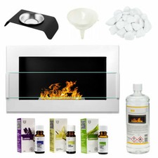 Cheminée Bio Éthanol Blanc brillant 650x400 Brûleur à Feu Eco Design+Accessoires