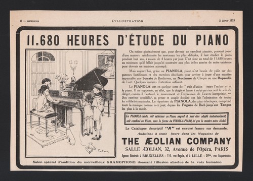 Publicite 1913 musique piano - 1913,