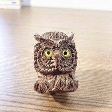 Pipe ancienne sculptée chouette – Fait main en bruyère, yeux en verre, 1950