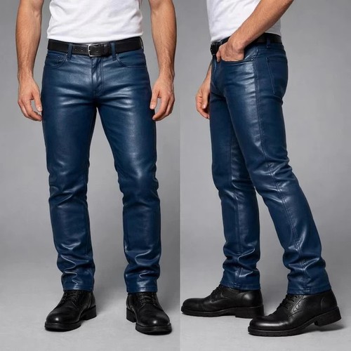Nouveau pantalon cuir bleu - en,
