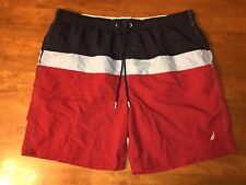 NAUTICA Swim Trunks Shorts Red Black White Sailboat Logo XL Cambodia Netting