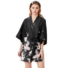 Robe de chambre taille unique, KIMONO, peignoir sexy, noir, en satin de soie