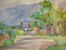 Louise ALIX 1888-1980 DESSIN AQUARELLE PAYSAGE CHEMIN CAMBO BAINS PAYS BASQUE