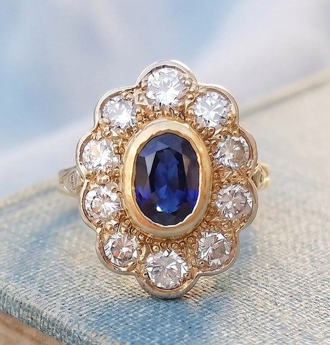 Bague saphir diamants jaune - saphir, or